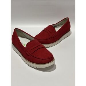 Waldläufer Red Suede Penny‎ Loafer Platform Wedge Shoes Women's 8.5